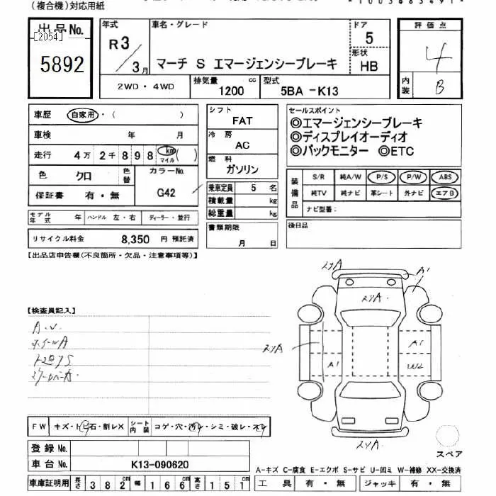 NISSAN MARCH 2021 - Аукционный лист